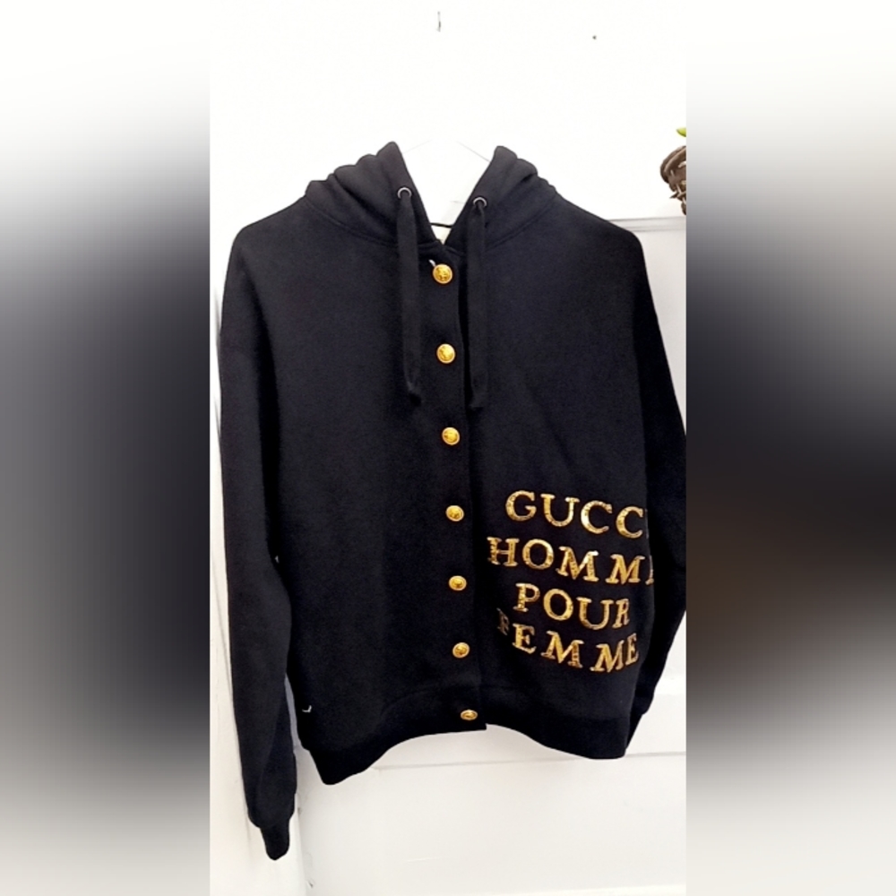 Gucci Homme Pour Femme Hooded With Patch In Black Sweatshirt brand new with tags